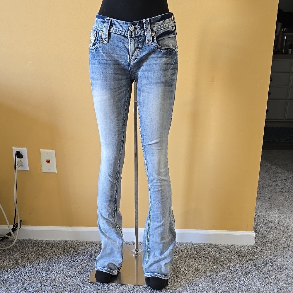 Blue Boot Cut Jeans with Faded Vintage Look